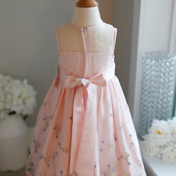 Girls Spring Special Occasion Pink Satin Dress w/ Floral Embroidery tulle size 3 - Picture 5 of 5